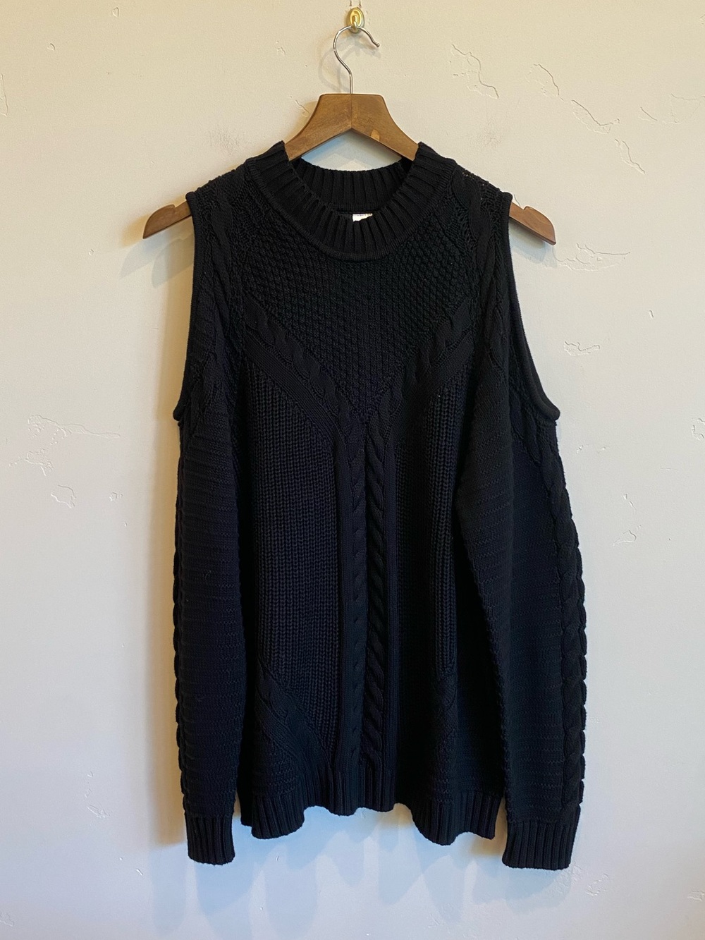 H & M Divided Black Cold Shoulder Cable Knit Sweater